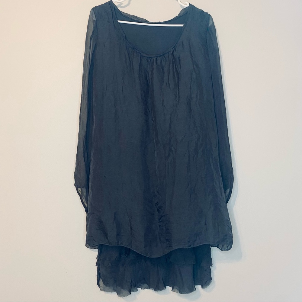 Chic Sheer SILK Dark Gray Mini Dress